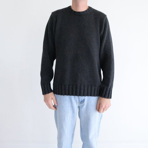 Vintage Eddie Bauer Navy 100% Cotton Knit Warm Winter Crew Neck Sweater Large - Picture 1 of 8